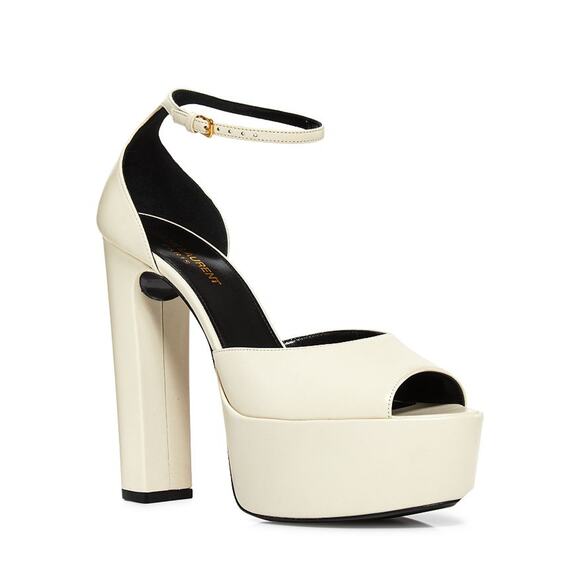 Saint Laurent 'Jodie'  Ivory Leather Platform Heels - Size 10 - Picture 1 of 5